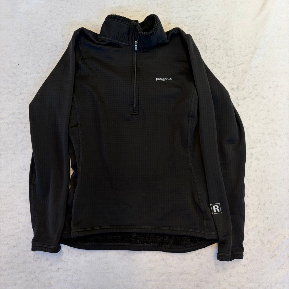 Patagonia R1 Fleece Pullover Womens Medium Black Quarter Zip Waffle Grid